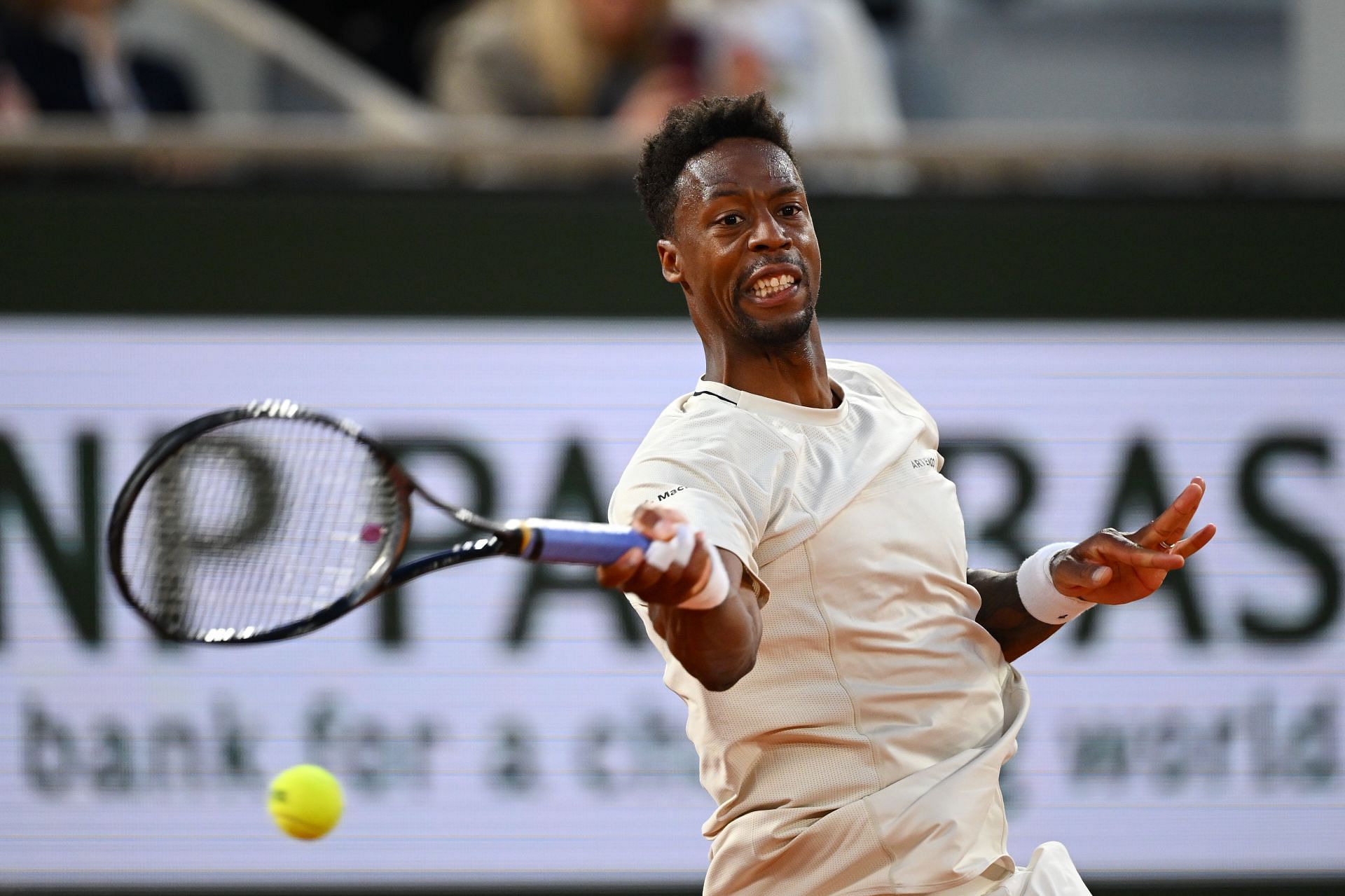 Gael Monfils in action at the 2024 French Open